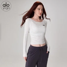AIo Yoga Women's Winter Bare Ribbed Wrinkle Round Neck Hoodie Sports Top