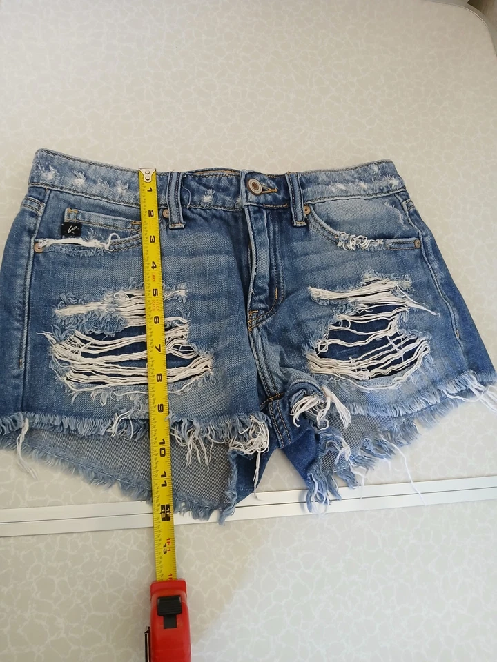 Kancan Denim Blue Raw Hem Shorts With Distressing Detail Size Small Summer - Image 3 of 4