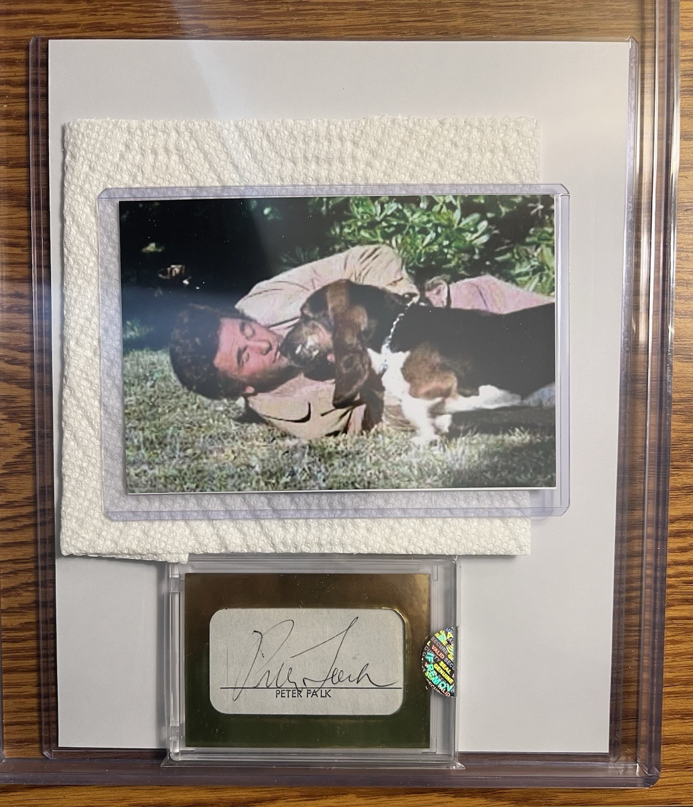 PETER FALK PSA/DNA CERTIFIED SIGNED CUT PIECES LTD. EDT. #1/1 CARD & PHOTOS