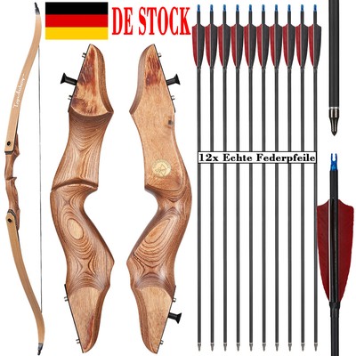60'' Takedown Recurve Bogen 30-50lb Rechtshänder Jagd Carbonpfeile Bogenschießen