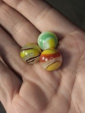 Akro Agate Lot×3 Marbles 2 Popeyes And 1 Eggyolk Oxblood Wet Shiny Marbles