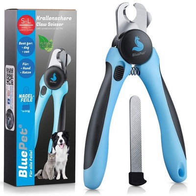 BluePet Profi Krallenschere Hund Katze, Krallenzange mit Schutz + Krallenfeile