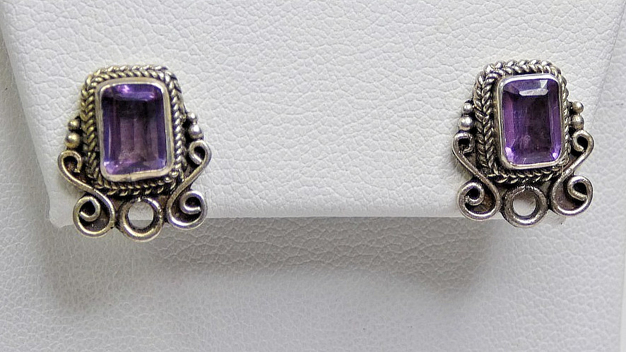Rectangular Amethyst Sterling Silver Stud Earring… - image 4