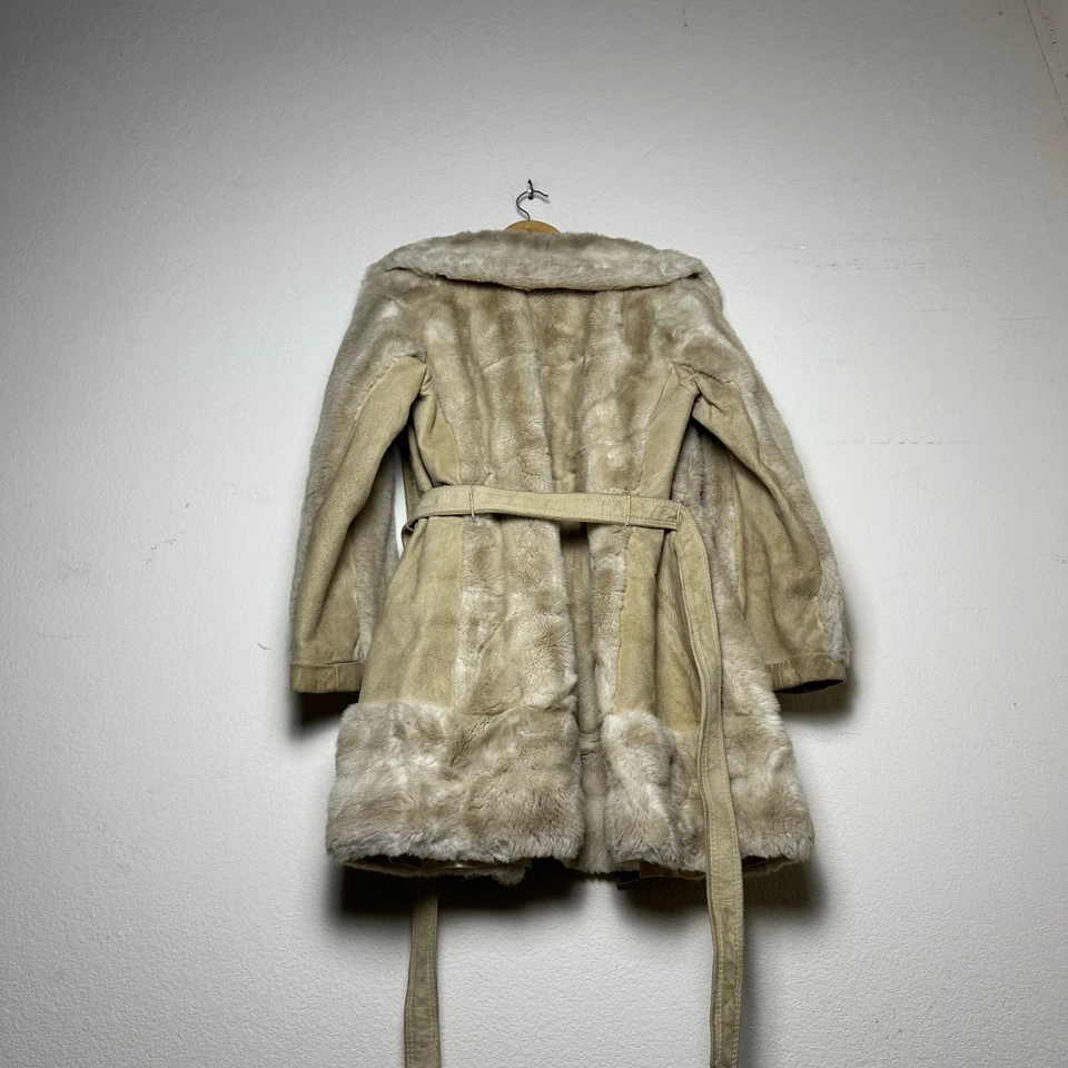 VTG Lilli Ann Faux Fur Trench Belt Rope Coat Jacket Women OS England Made 90s - Image 2 of 4