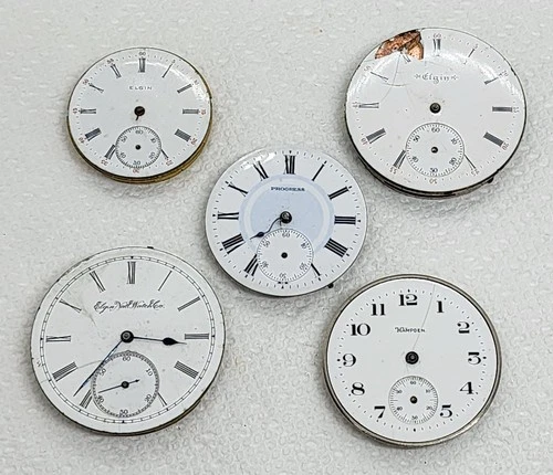 Antique Pocket Watch 5 Movements ELGIN 104 289 210 PROGRESS 54 HAMPDEN 302 AS-IS