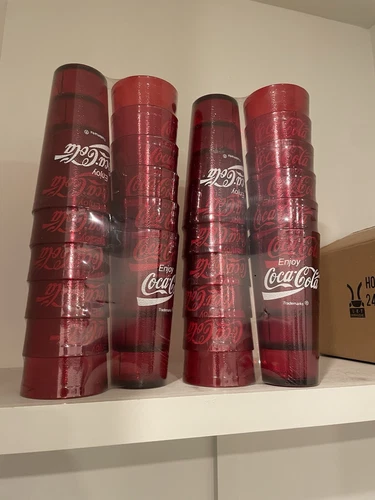 Vintage Coca-Cola 24 Oz Red Plastic Tumblers, Pack Of 24 NOS, Unopened