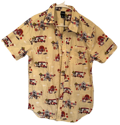 Disney Pixar Coco Men s Short Sleeve Button Up Cabana Beach Tan Medium Shirt