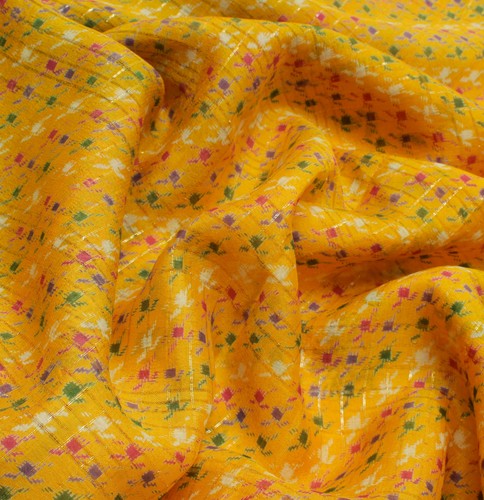 Sushila Vintage Yellow Saree 100% Pure Silk Printed Floral Soft Craft Fabric - Picture 8 of 9
