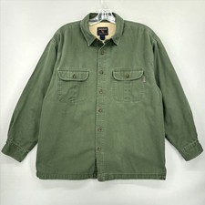 Vintage Woolrich Jacket Mens Large Green Canvas Fleece Lined Shirt Workwear