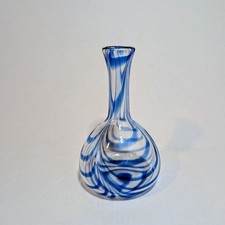 Vintage MMA Style Hand Blown Blue Swirl Art Glass Vase 8  Tall 5" Round