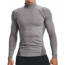 Under Armour ColdGear Compression Mock Mens Running Top Grey Long Sleeve Run