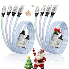 Dual Type C Ports Multi Charging Cable, 4 In 1 USB Cable Travel Charger for