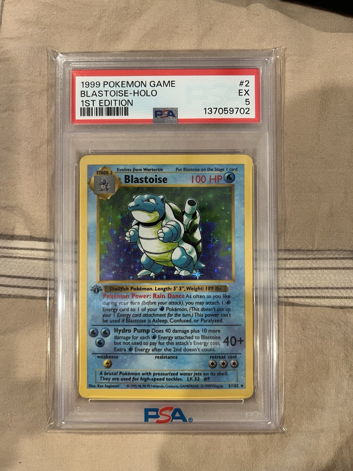 1999 Pokemon Game Blastoise Holo 2/102 1st Edition PSA 5 Card