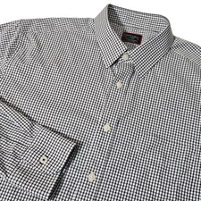 UNTUCKit Nylon Stretch Check Button Down Shirt L Men's Black Short Sleeve EUC