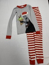 Hanna Andersson Org Cotton Long Pajamas Mandalorian Grogu Holiday Stripes 12/150