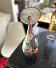 EischDekorative Kunstglas-Flasche, handbemalt, Blumenmotiv, signiert