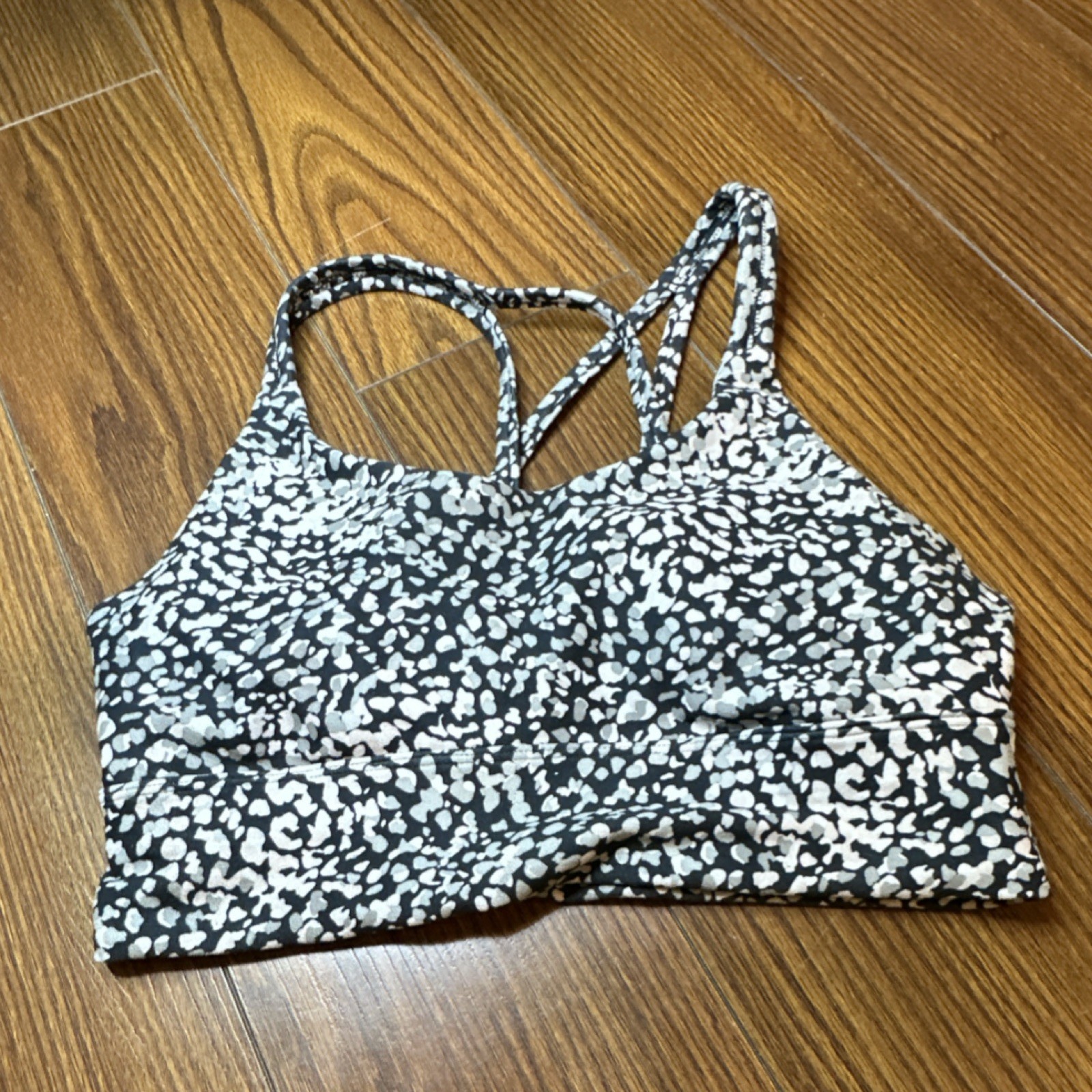 Sports Bra Crossback Animal Print Black White Gray Wireless-image