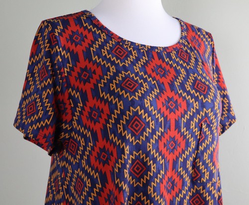 LULAROE NUEVO CON ETIQUETAS Azul Rojo Naranja Geo Zig Zag Carly Camiseta Informal Vestido Alto Lo Talla Grande - Imagen 3 de 6