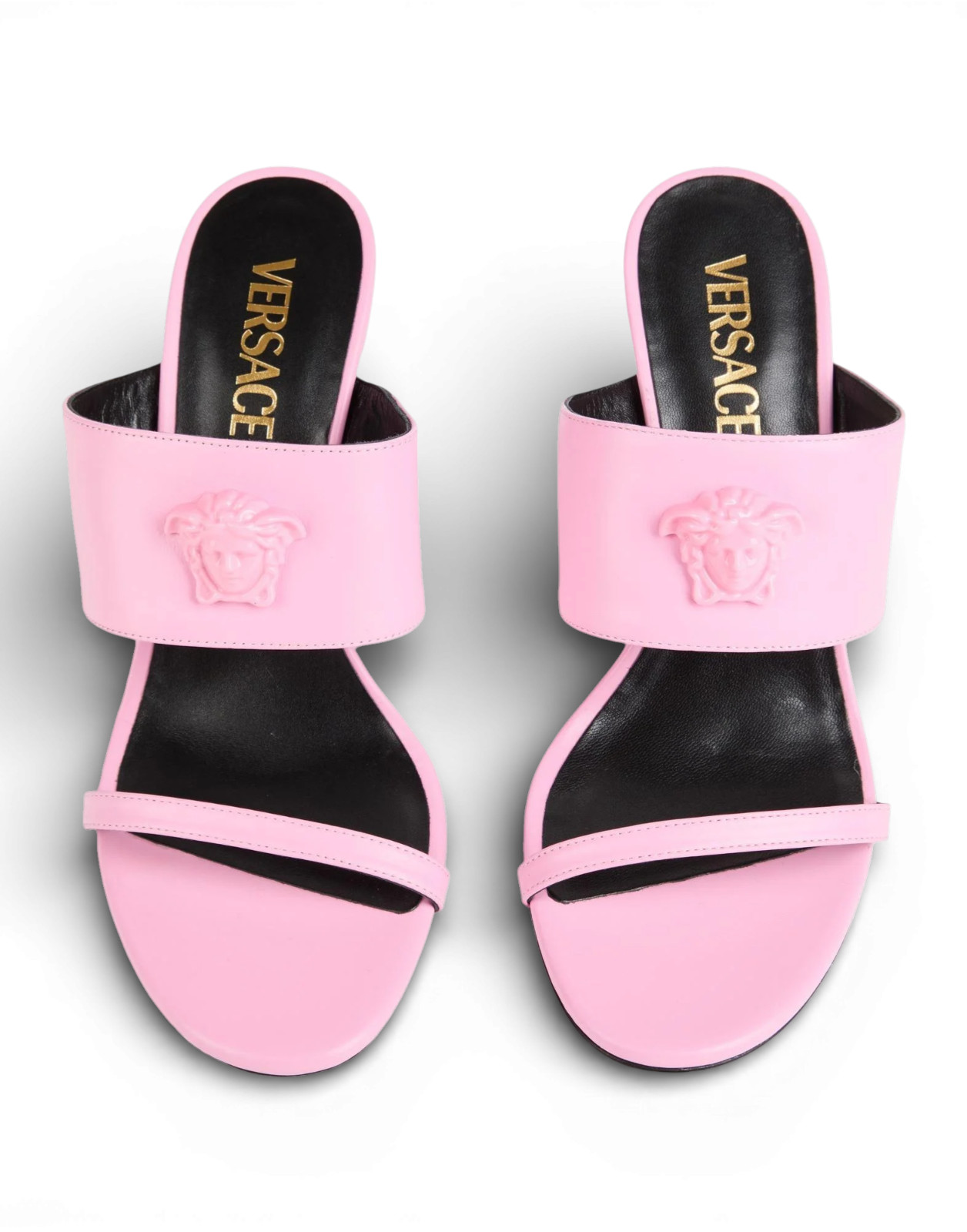 Versace Pink Leather Geometric Heel Slide Sandals Shoes Medusa 39 US 9 NIB thumbnail 3