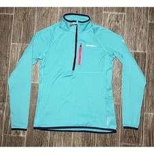 Eddie Bauer Quarter Zip Pullover Womens Small Teal Blue Grid Fleece Hiking