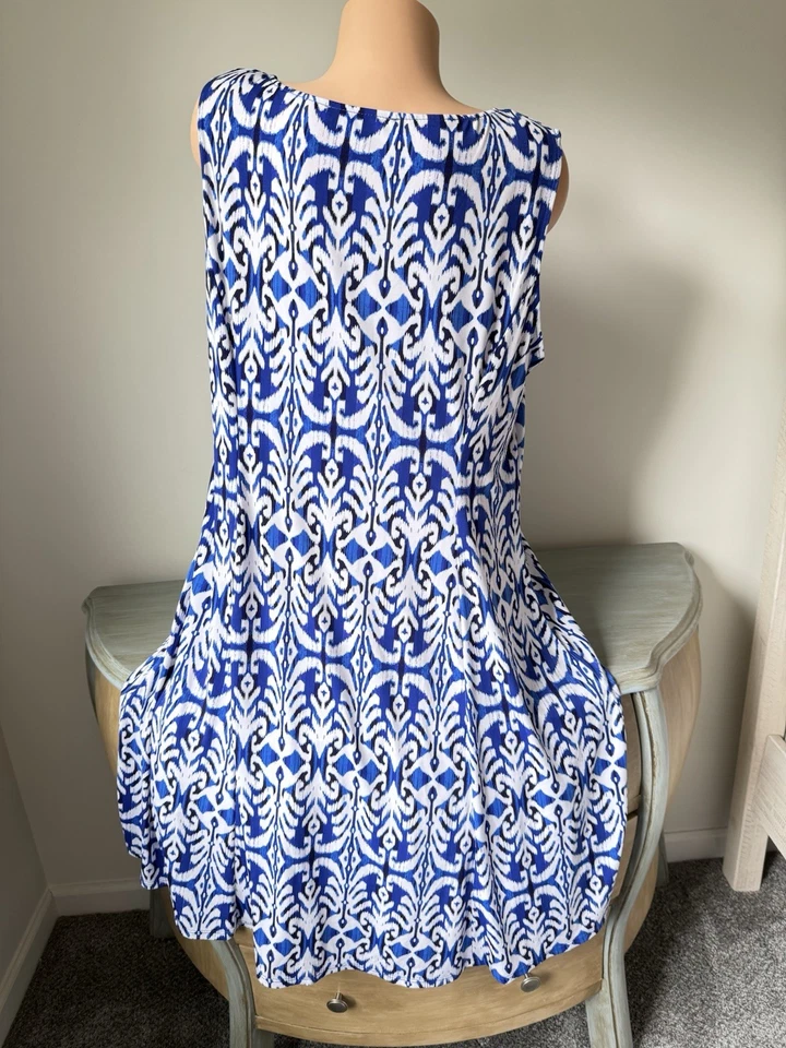 Vestido sin mangas Danny And Nicole talla 2X 18 azul blanco elástico cambio Foto 2 de 4