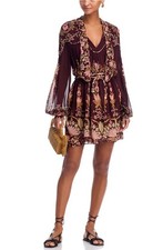 Farm Rio Bella Mini Dress in Bella Burgundy Size XL New Long Sleeve