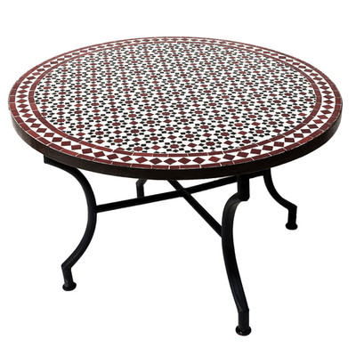 Marokkanischer Mosaiktisch Albaicin Schwarz Weiss Bordeaux ø 100cm , 45cm hoch