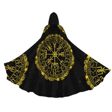 Gold Viking Hooded Cloak for Men Women Halloween Robe Cape with Hood Medieval.