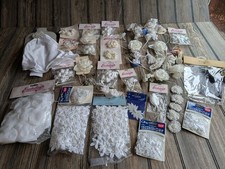 Big Lt of 33 Bridal Accents White Flowers Petals, Trims, Confetti, Feather Craft