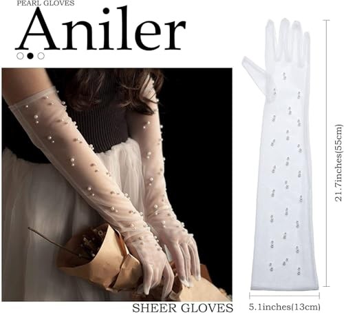 Aniler Women's 21'' Tulle Long Wedding Bridal Elbow 21" Length Black Pearl - Bild 7 von 7