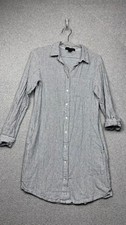 Tahari Linen Viscose Shirt Dress Womens S Striped Button Up Coastal Resort Blue