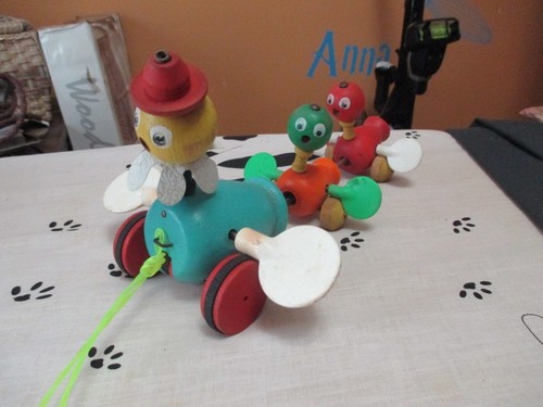 Vintage Fisher-Price Gabby Goofies Holz Ente Mama & Babys Zugspielzeug 1956 #777