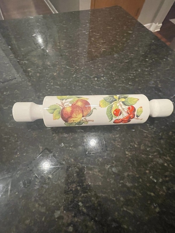 Vintage Ceramic Rolling Pin,Apple, Cherry And Plum