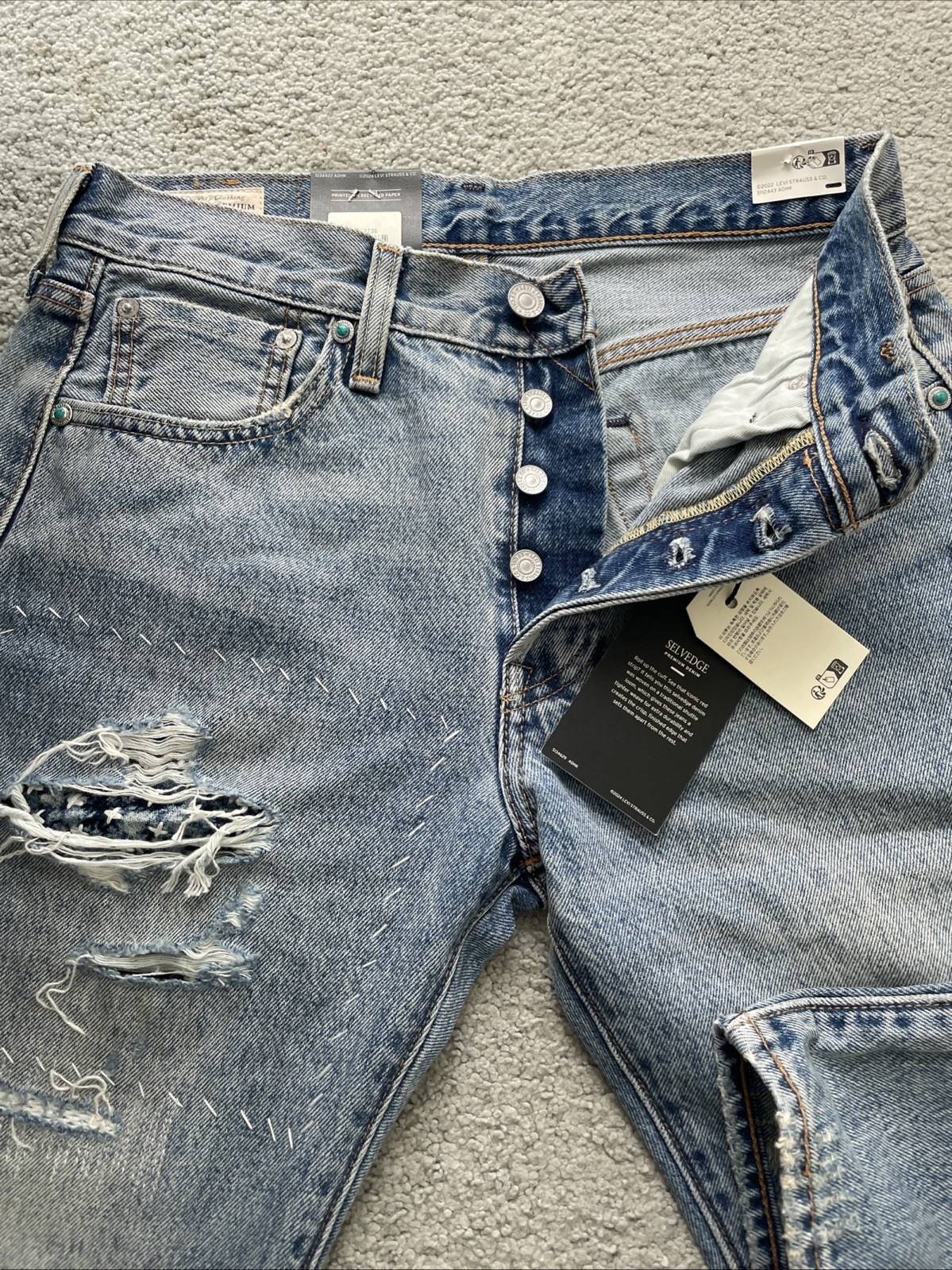 Levi's Premium Big E 501 Original Fit Selvedge Blue Jeans Men's Size 29 X 30 Fly thumbnail 12