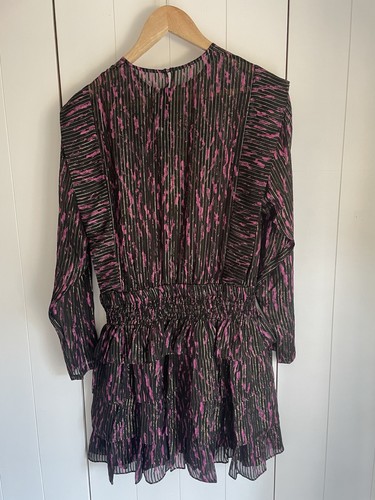 IRO Sz 38 BNWT $695 Black & Fuschia Tiered Print Silk Blend Jaquard Mini Dress - Picture 14 of 16