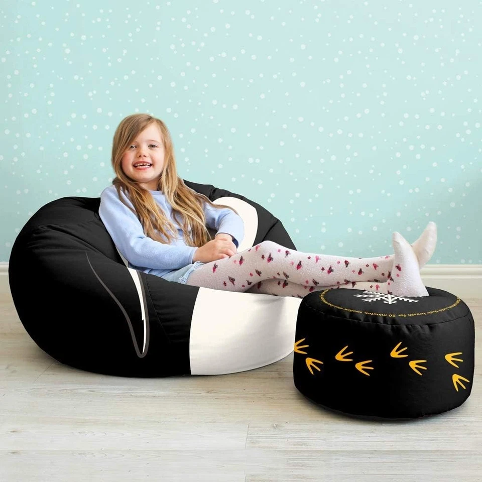Toddler Kids Animal Bean Bag Chair with Footstool | Soft, Washable, Durable - Image 2 of 4