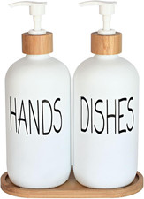 Glass Soap Dispenser Set - Hand Soap and Dish Soap Dispenser with Bamboo Tray. V