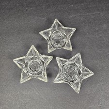 Set of 3 Vintage Celestial Clear Glass Star Shaped Tea Light Candle Holders