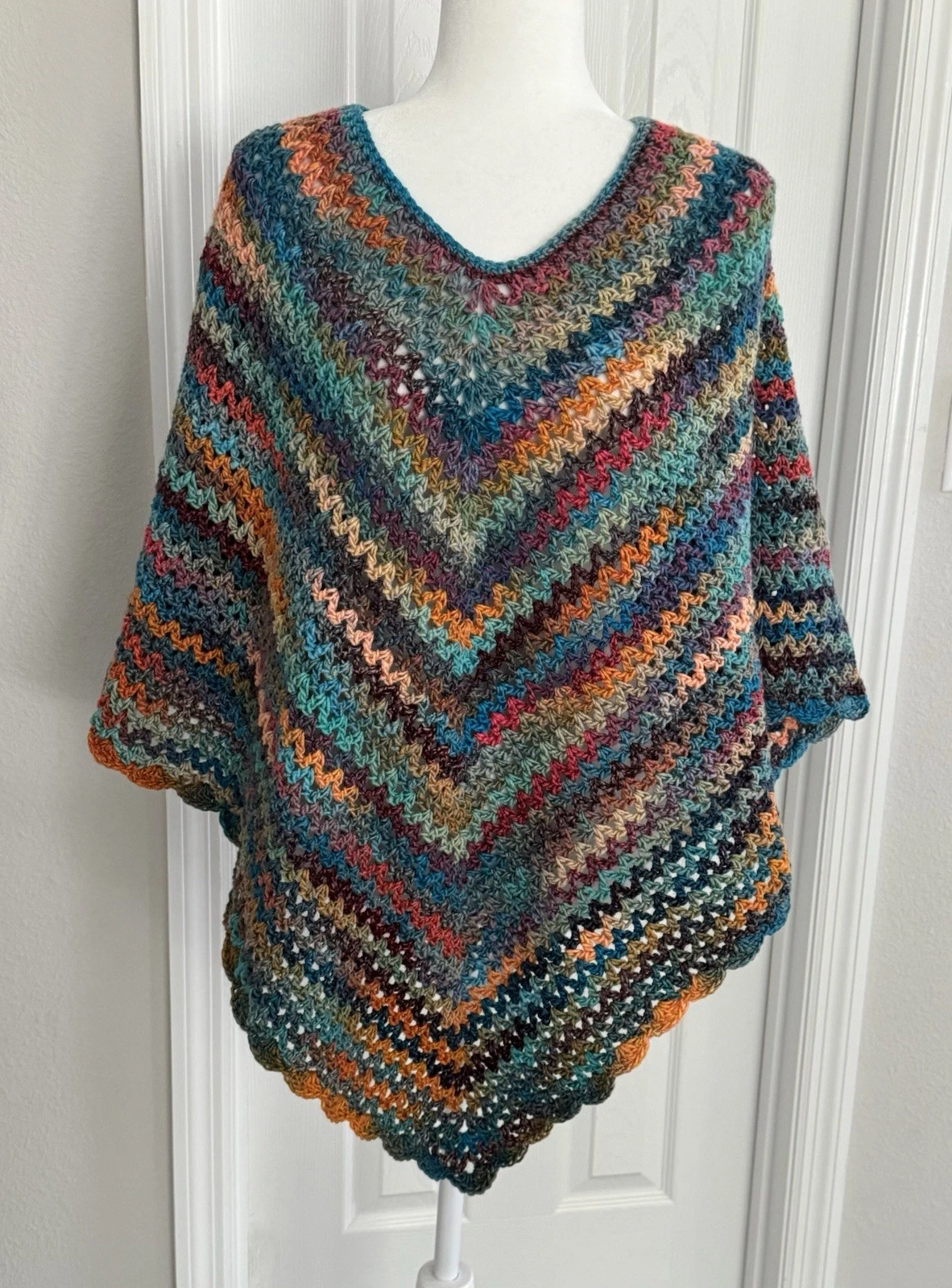 Handmade Crochet Poncho Jewel Tones Knit Wrap Boho Lightweight Washable Colorful
Opens in a new wind