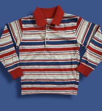 Vintage Donmoor Polo Shirt 4T Gray Blue Red Striped Rugby Made in USA 70s 80s