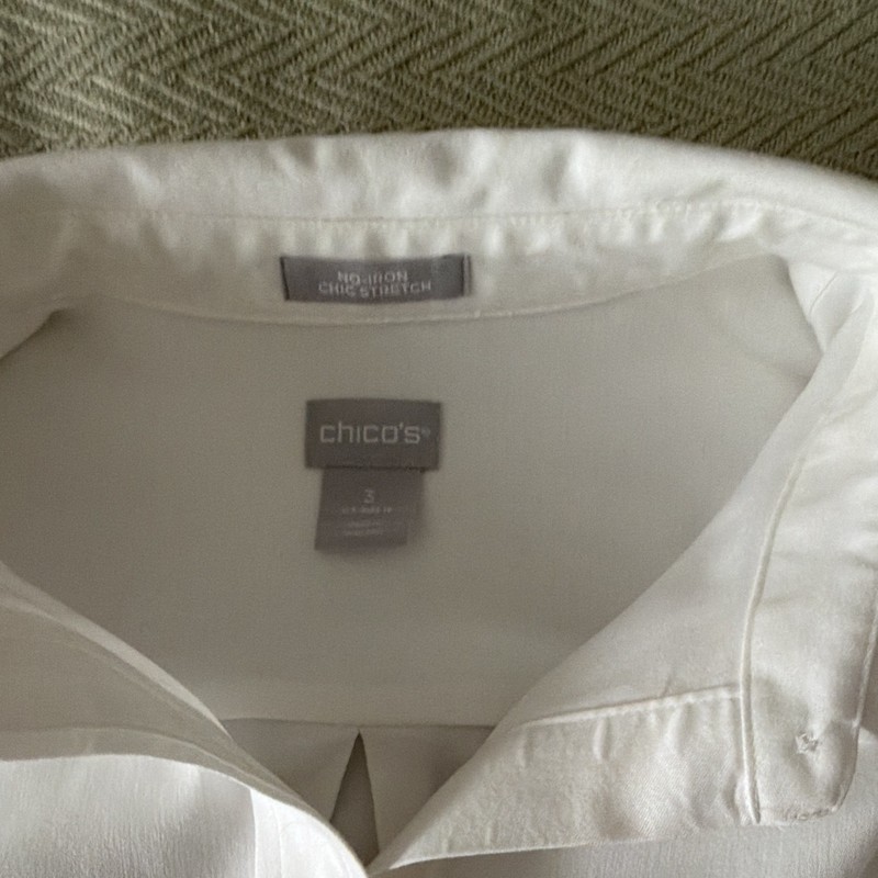 Chico's White Cotton Woven Collared 3/4 Sleeve Button-Up Top Women's 3
