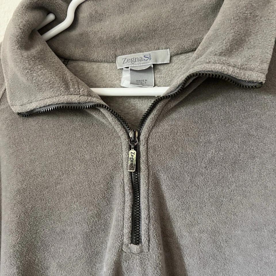 Zegna Sport Made in Italy 1/4 Zip Fleece Pullover Gray Cotton Blend Size M - Image 2 of 4