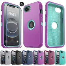 For Apple iPhone 16e Shockproof Heavy Duty Case Cell Phone Cover/ Tempered Glass