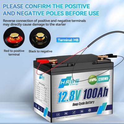 12V 100AH 1280Wh LiFePO4 Lithium Battery 100A BMS Deep Cycle For RV Solar Panel