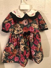Vintage Allison Ann 4T girls flowered dress Black with cream pink flowers