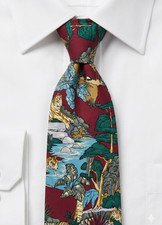 Pierre Cardin Men’s Burgundy Silk Tiger Jungle Novelty Print Tie Made in USA
