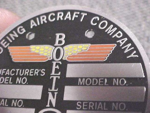 Boeing Antique Aircraft Data Plate etched aluminum B-17 WW2 & other models - Picture 3 of 4