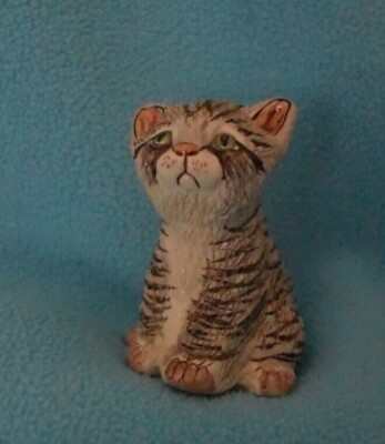 Basil Mathews Sculpture-White Kitten-Hand Painted Signed