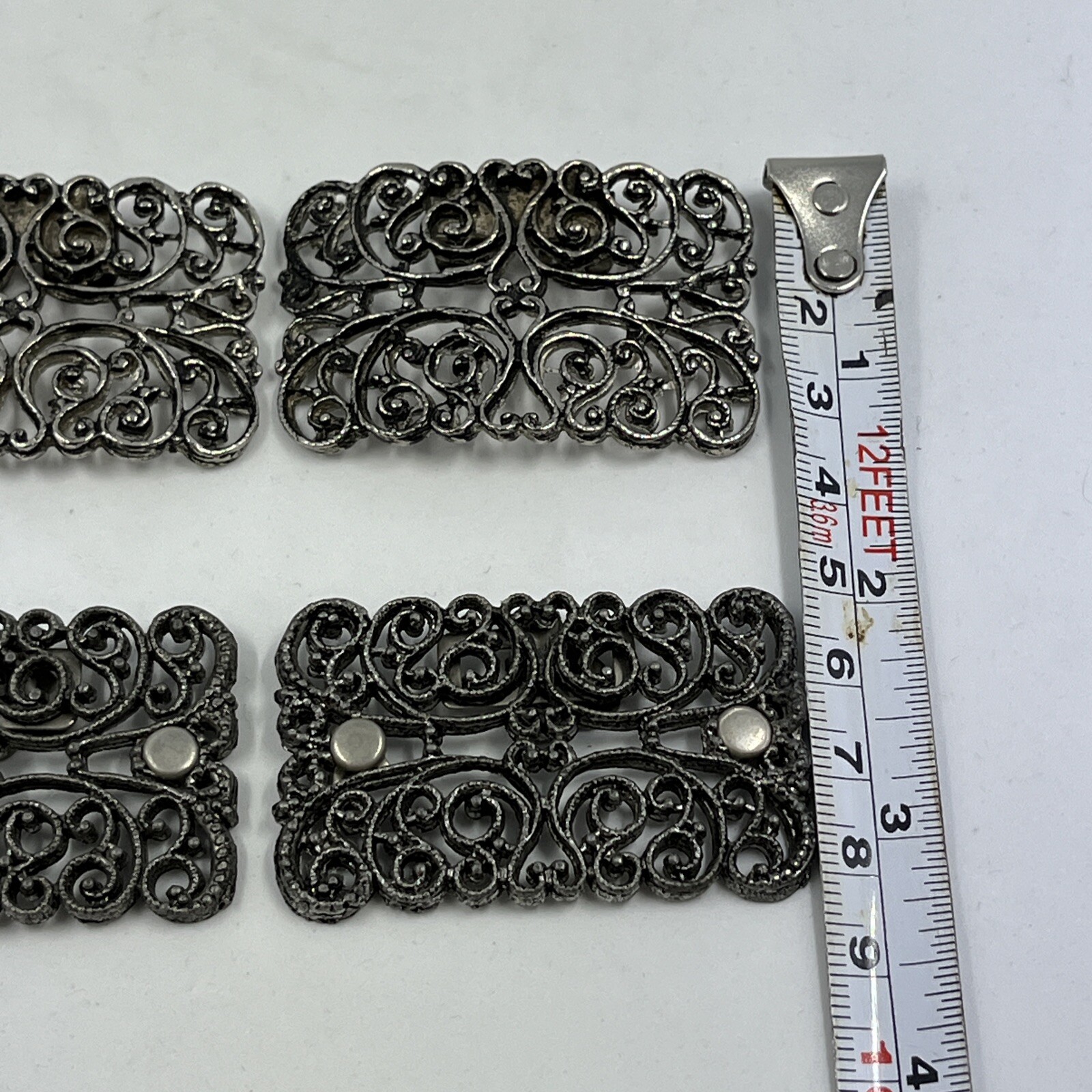 Vintage Silver Tone Ornate Shoe Clips Buckle Metal Pair Rectangle Set Of 2
