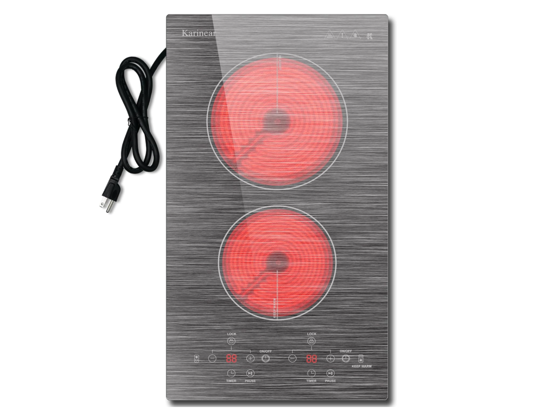 Karinear 2 Burner Electric Cooktop 110V, 12 Inch Countertop & Built-in Electric